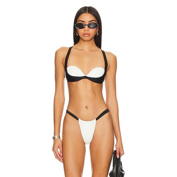 NWT Tularosa Asha bikini Top Black & White swimsuit separate Revolve M - Picture 4 of 9